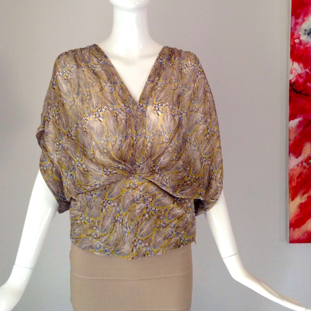 Eclair feather print dolman sleeve blouse